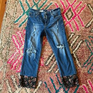 Pilcro Blue Ankle Cropped Jeans with Lace Hem
